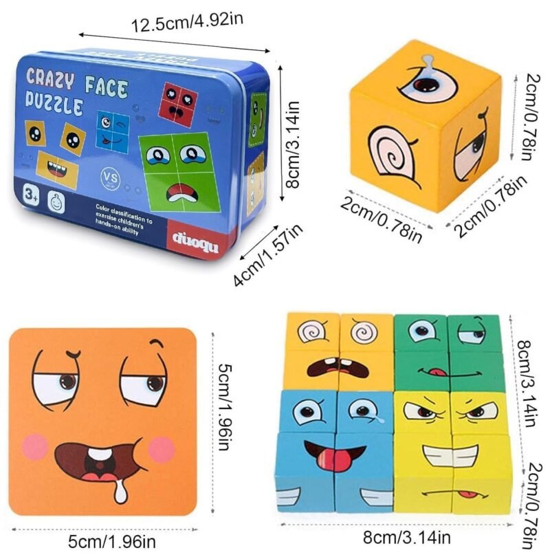 Wooden Face Cube Change Puzzle for Kids